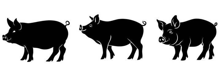 SVG. vector pig silhouette black fill illustration animal.