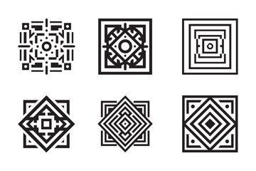 Geometric symmetrical square vector icons. Abstract geometric pattern set.