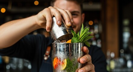 Bartender shaking cocktail, Photo