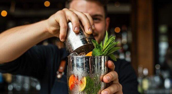 Bartender shaking cocktail, Photo