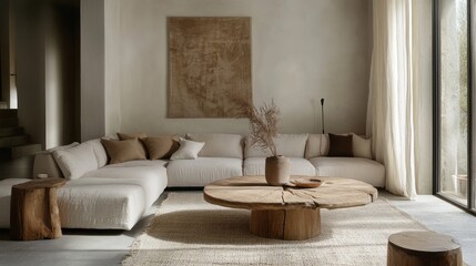Cozy modern living room with natural elements and decor