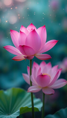 Pink lotus flowers softly illuminated dreamy ethereal light. AI Generated