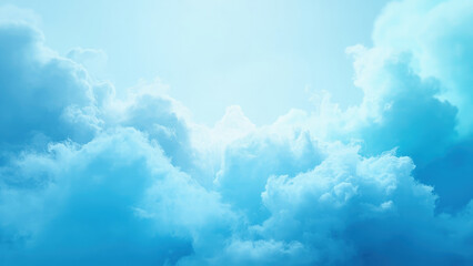 Fototapeta premium Sky full of clouds that exude calmness and tranquility. The image features a gradient of blues, the clouds adding depth and a sense of serenity.