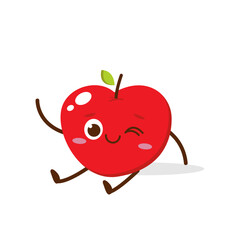 Cute red apple cartoon character with winking eye, showing a Excited pose. Perfect for kids illustrations, healthy food designs, or educational materials. Isolated on white background with soft shadow