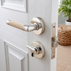 Naklejka premium Modern Interior Door Handle with Decorative Texture and Lock Mechanism