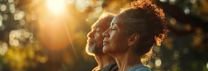A serene moment of mindfulness as a couple enjoys nature's tranquility, embodying peace and connection.