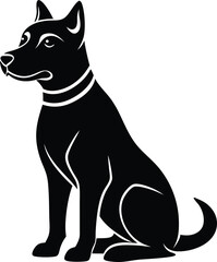 vector illustration of a dog, black and white dog, sitting dog silhouette vector icon, funny cute dog wearing sunglass symbol icon.