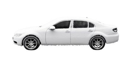 Frozen Snow Covered Car in Urban Setting - Winter Vehicle in Cityscape