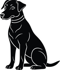 vector illustration of a dog, black and white dog, sitting dog silhouette vector icon, funny cute dog wearing sunglass symbol icon.