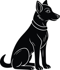 vector illustration of a dog, black and white dog, sitting dog silhouette vector icon, funny cute dog wearing sunglass symbol icon.