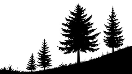 Obraz premium Fir trees silhouette line art illustration