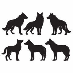 Wolf silhouettes set large pack of vector silhouette design 