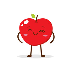 Cute red apple cartoon character with winking eye, showing a Excited pose. Perfect for kids illustrations, healthy food designs, or educational materials. Isolated on white background with soft shadow