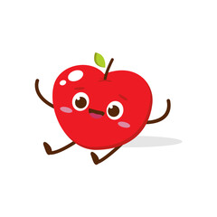 Cute red apple cartoon character with happy face, showing a Joyful pose. Perfect for kids illustrations, healthy food designs, or educational materials. Isolated on white background with soft shadow.	