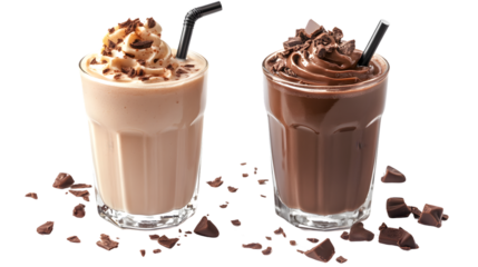 Delicious chocolate milk shake isolated on transparent and white background