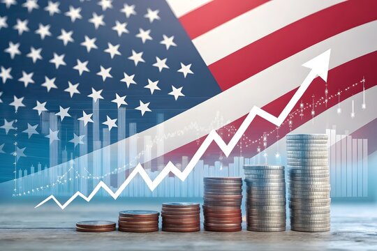 American Flag with Financial Data Charts