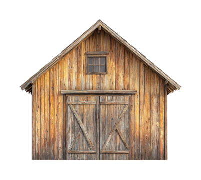 Front view of a rustic barn countryside architecture isolated on transparent background