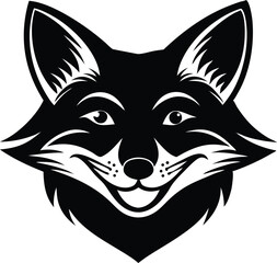 vector illustration of happy cute fox head, fox wearing sunglass silhouette vector illustration, fox walking symbol icon, heroism wearing sunglass funny fox head vector icon on white background.