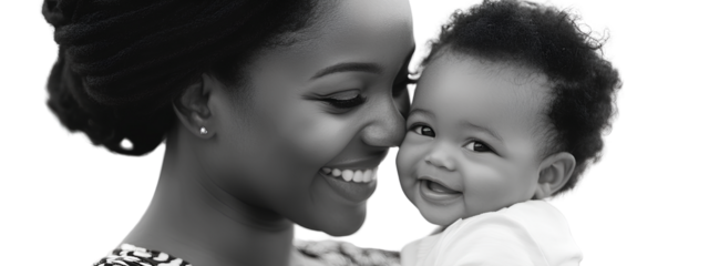 A mother smiling and holding her baby on a transparent background, PNG