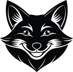 vector illustration of happy cute fox head, fox wearing sunglass silhouette vector illustration, fox walking symbol icon, heroism wearing sunglass funny fox head vector icon on white background.