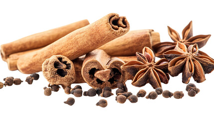 Spices Cloves Anise Cinnamon on White Background Isolated