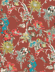 Beautiful floral seamless pattern with watercolor hand drawn summer wild field flowers. Stock illustration.