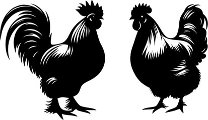 Rooster Silhouette Vector – Bold Standing Cock Illustration for Farm and Poultry Designs, Bold rooster silhouette standing with tail up, perfect for farm animal or countryside vector themes.