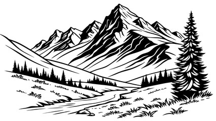 Mountain line art illustration