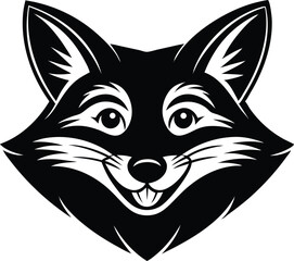 vector illustration of happy cute fox head, fox wearing sunglass silhouette vector illustration, fox walking symbol icon, heroism wearing sunglass funny fox head vector icon on white background.