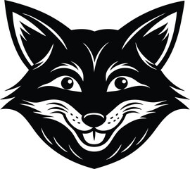 vector illustration of happy cute fox head, fox wearing sunglass silhouette vector illustration, fox walking symbol icon, heroism wearing sunglass funny fox head vector icon on white background.