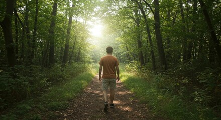 Man Walking on Forest Path (Photo)