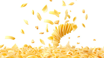 Fresh falling tagliatelle and fettuccine pasta isolated on white background