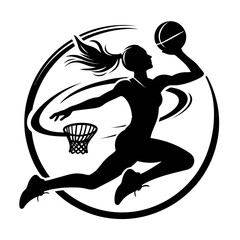 Athlete jumping through a hoop silhouette black color logo on white background