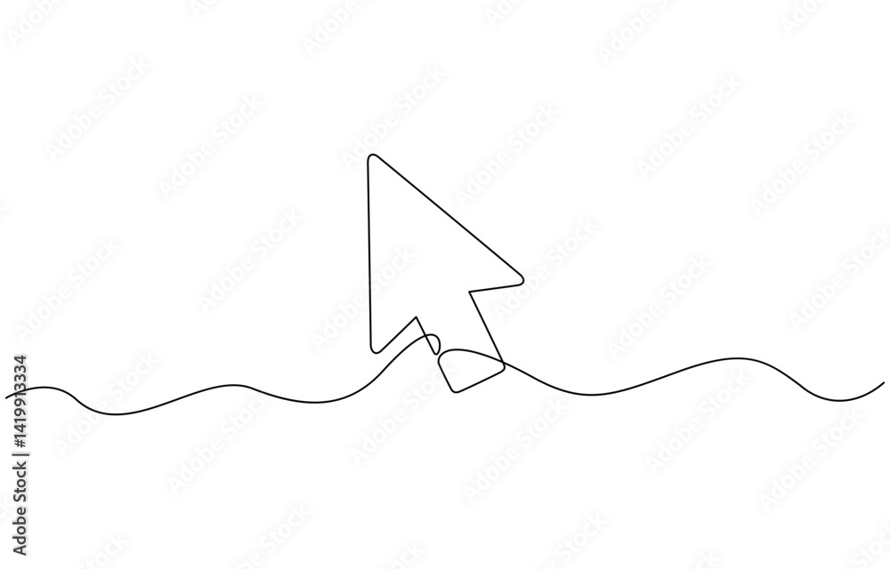 Fototapete Continuous drawing of cursor arrow. One line icon of cursor arrow, Background of drawing one line on a white background. A single line drawing of a cursor. Continuous line cursor icon.