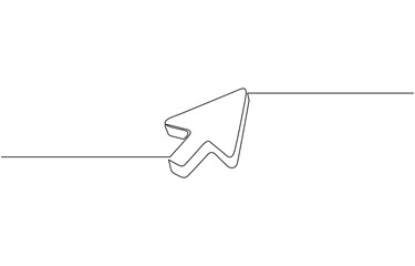 Continuous drawing of cursor arrow. One line icon of cursor arrow, Background of drawing one line on a white background. A single line drawing of a cursor. Continuous line cursor icon.