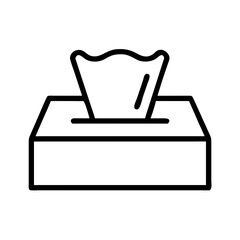black outline icon of tissue box with paper sheet, minimal hygiene or healthcare symbol, outline style for illness, cleaning or cold, white background