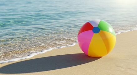 Obraz premium Beach Ball on Sandy Shoreline by the Ocean on Sunny Day