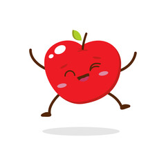 Cute red apple cartoon character with winking eye, showing a Excited pose. Perfect for kids illustrations, healthy food designs, or educational materials. Isolated on white background with soft shadow