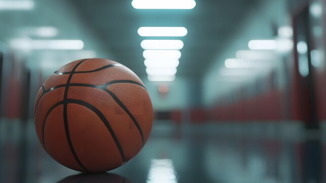 Basketball at Free Throw Line in Empty Gym