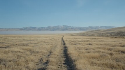 A Dirt Road Leads Through a Vast Field Under Blue Skies