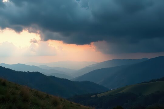 Heavy, charcoal cloudscape above rolling hills , sky, dark