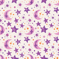 Seamless Pastel Star Moon Celestial Pattern