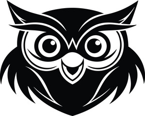 ghost type owl cartoon character head icon, smiling owl horror face silhouette icon, symbol of wow, emotion, smiling reaction face owl, halloween horror owl head, cute owl face on white background.