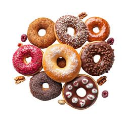 Delicious assortment of donuts bakery food light isolated on transparent background