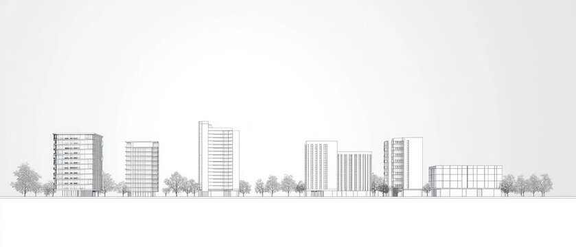 Architectural Design: Modern Cityscape Wireframe Rendering