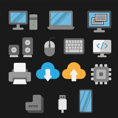 Simple computer icon set vector in flat style. Minimalist and modern illustration design.