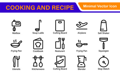 Premium Cooking and Recipe Icons – Line, Outline, Minimal, Vector – Kitchen, Chef, Food, Baking, Restaurant UI Icons