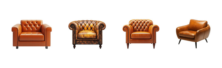 Three stylish leather armchairs in various styles.