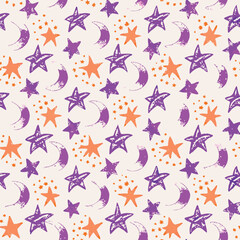 Seamless Pastel Star Moon Sky Pattern