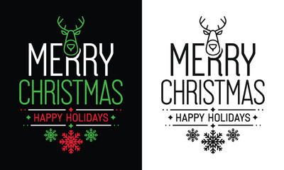Christmas Typography with Reindeer Antlers – Neon Green Text and Snowflakes on Black Background
